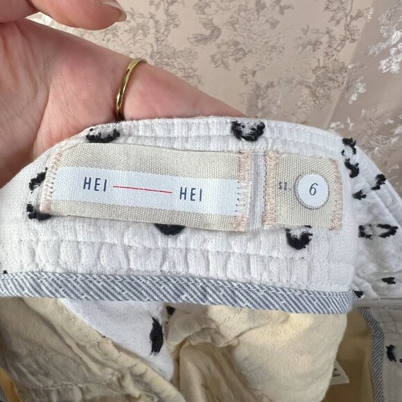 Anthropologie Hei Hei White Black Embroidered Dots Cotton Shorts Size 6 - Picture 4 of 5